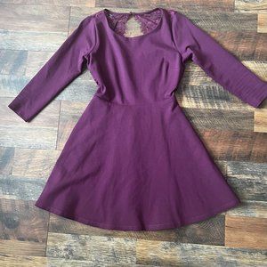 Lulus holiday plum three-quarter sleeve dress lace back open back